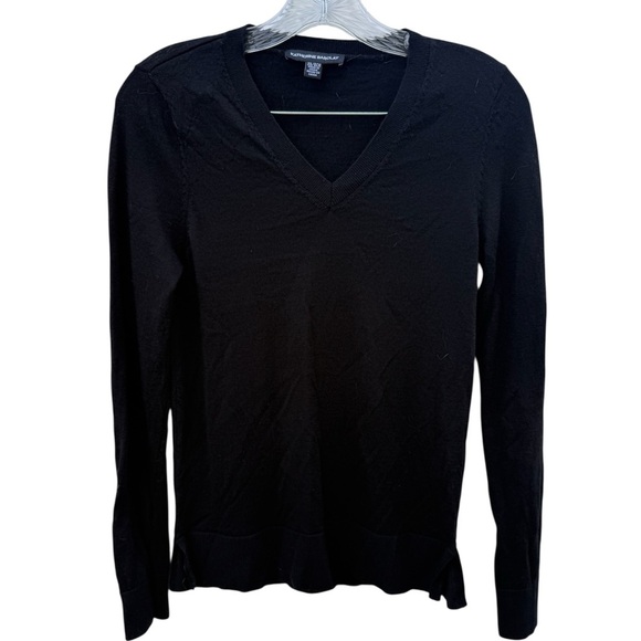 Katherine Barclay 100% Merino Wool Black Long Sleeve V Neck Sweater Top Size XS - Picture 3 of 10